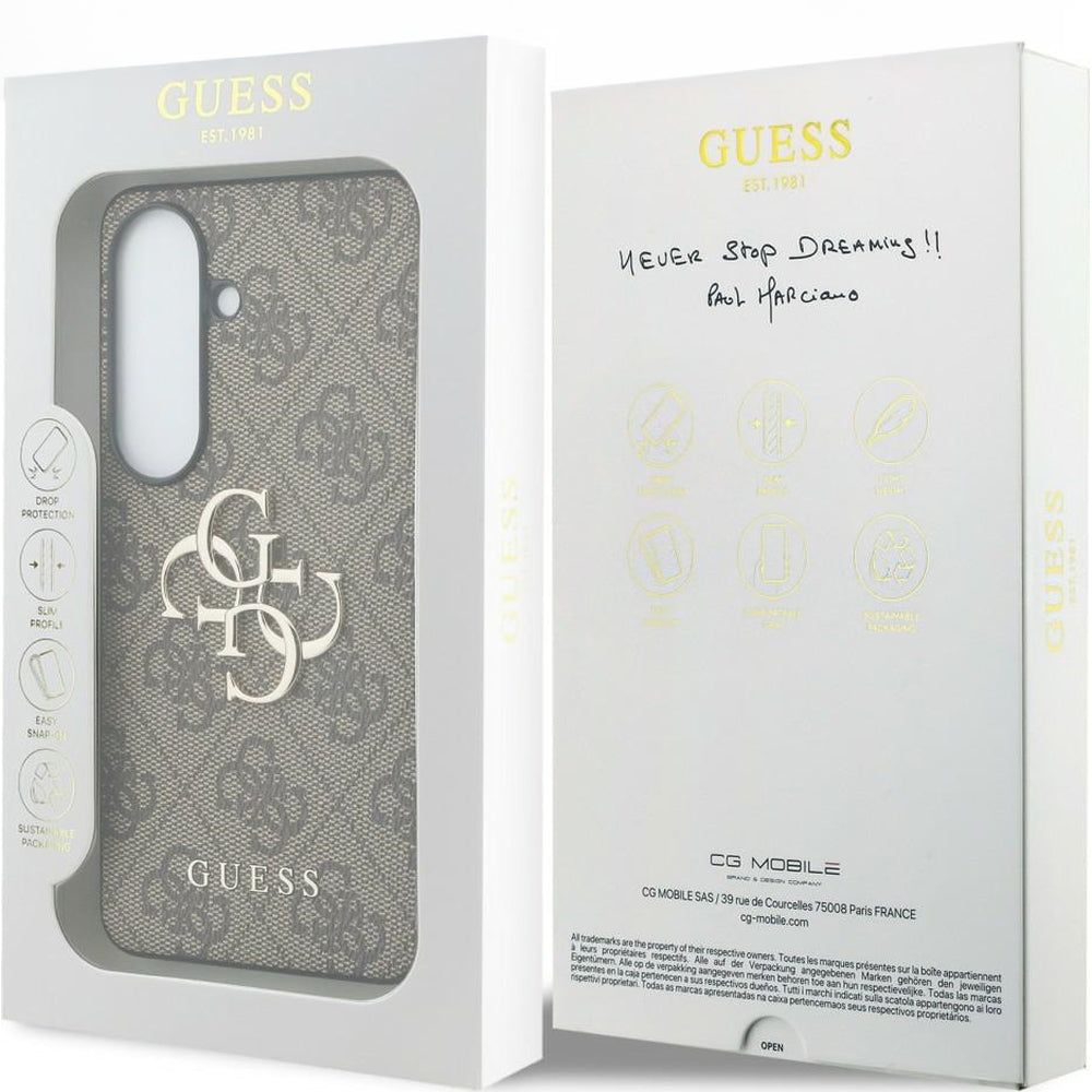 Handyhülle für Galaxy S26 Plus, Guess Hardcase Leather, Braun mit Big Logo Guess