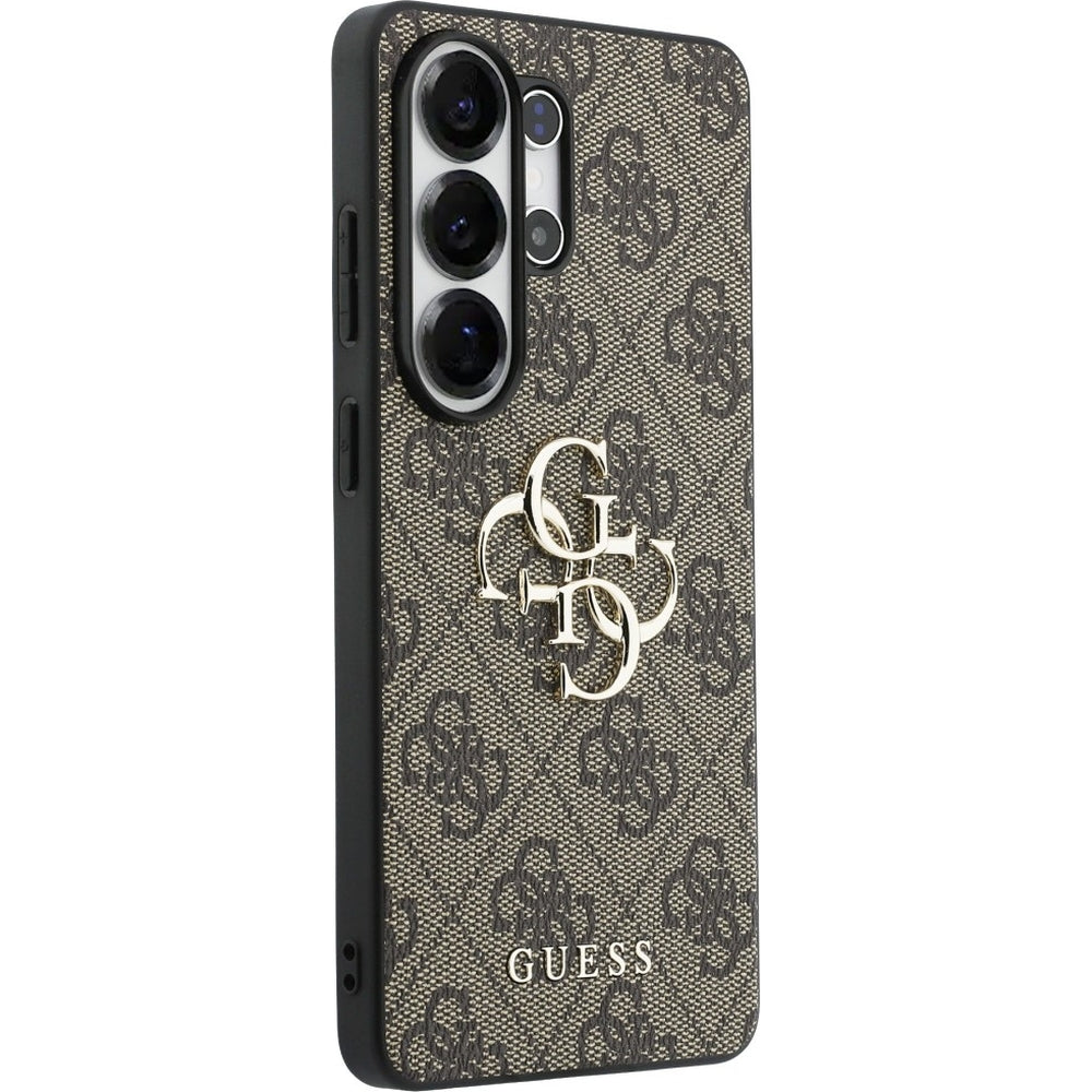 Handyhülle für Galaxy S26 Ultra, Guess Hardcase Leather, Braun mit Big Logo Guess