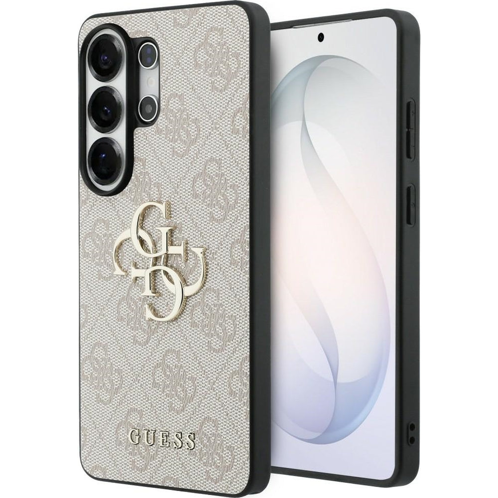 Handyhülle für Galaxy S26 Ultra, Guess Hardcase Leather, Rosa / Schwarz mit Big Logo Guess