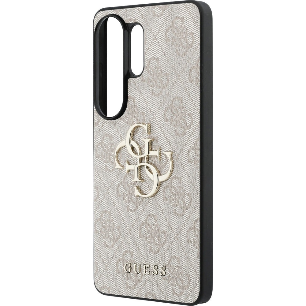 Handyhülle für Galaxy S26 Ultra, Guess Hardcase Leather, Rosa / Schwarz mit Big Logo Guess