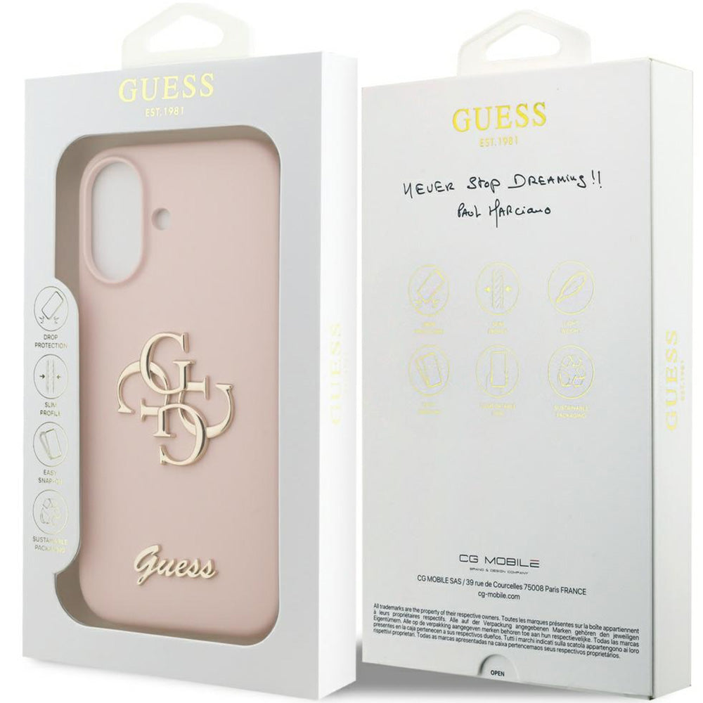 Handyhülle für iPhone 17, Guess Hardcase Silicone Big 4G Script, Hellrosa
