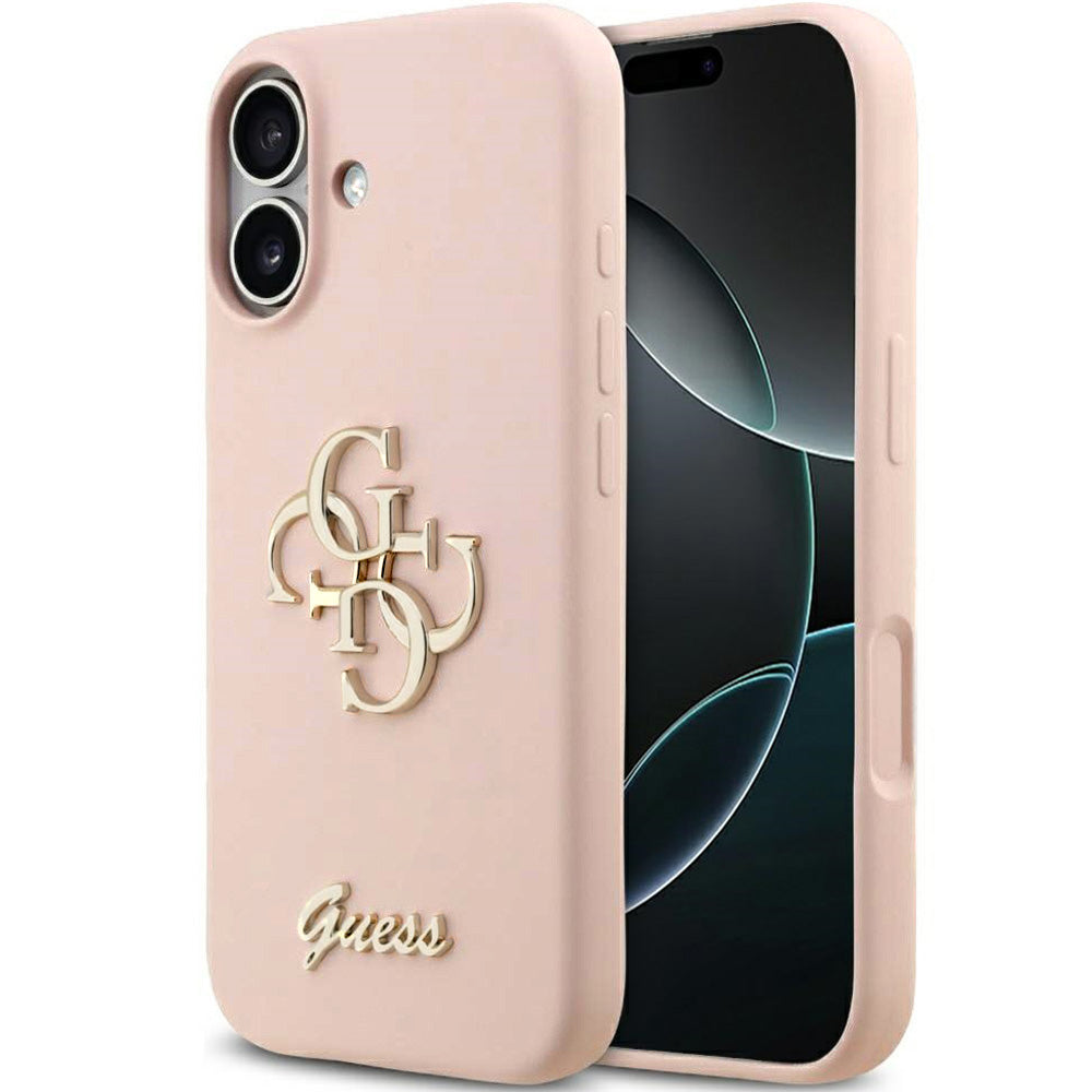 Handyhülle für iPhone 17, Guess Hardcase Silicone Big 4G Script, Hellrosa