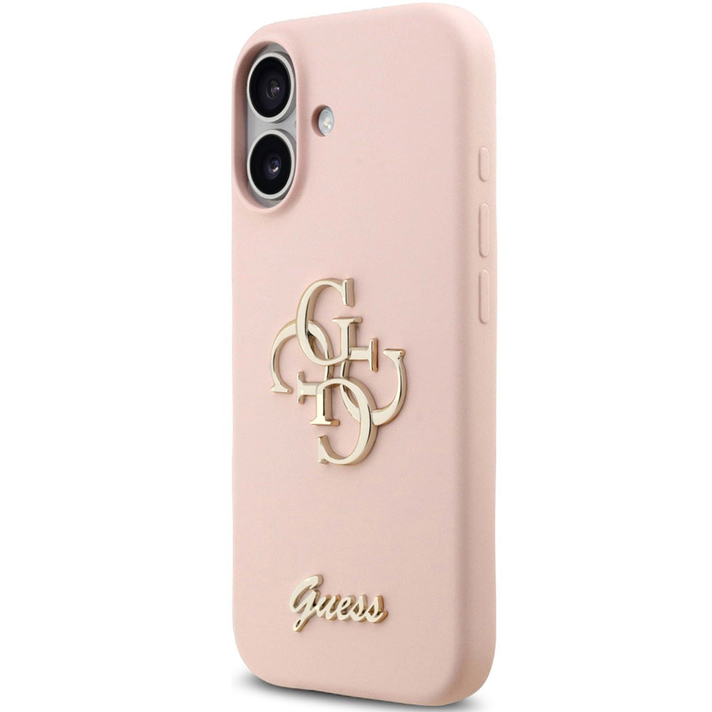 Handyhülle für iPhone 17, Guess Hardcase Silicone Big 4G Script, Hellrosa