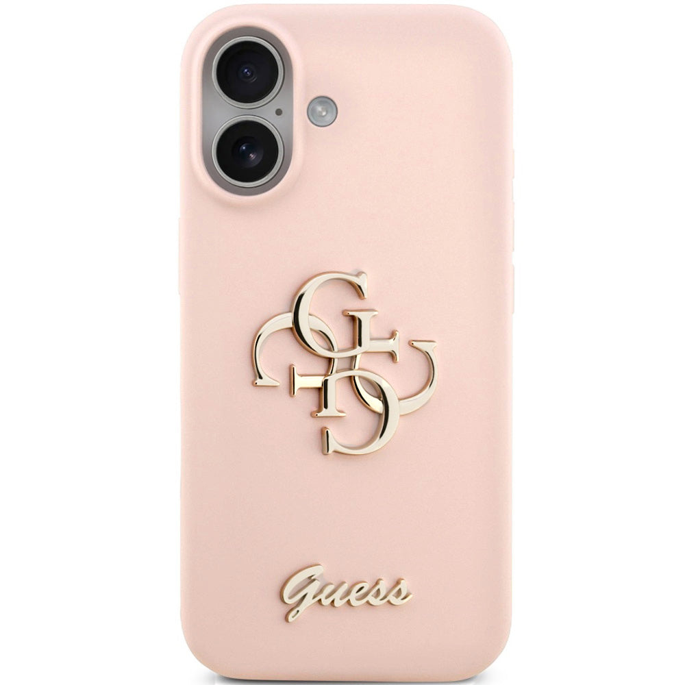 Handyhülle für iPhone 17, Guess Hardcase Silicone Big 4G Script, Hellrosa