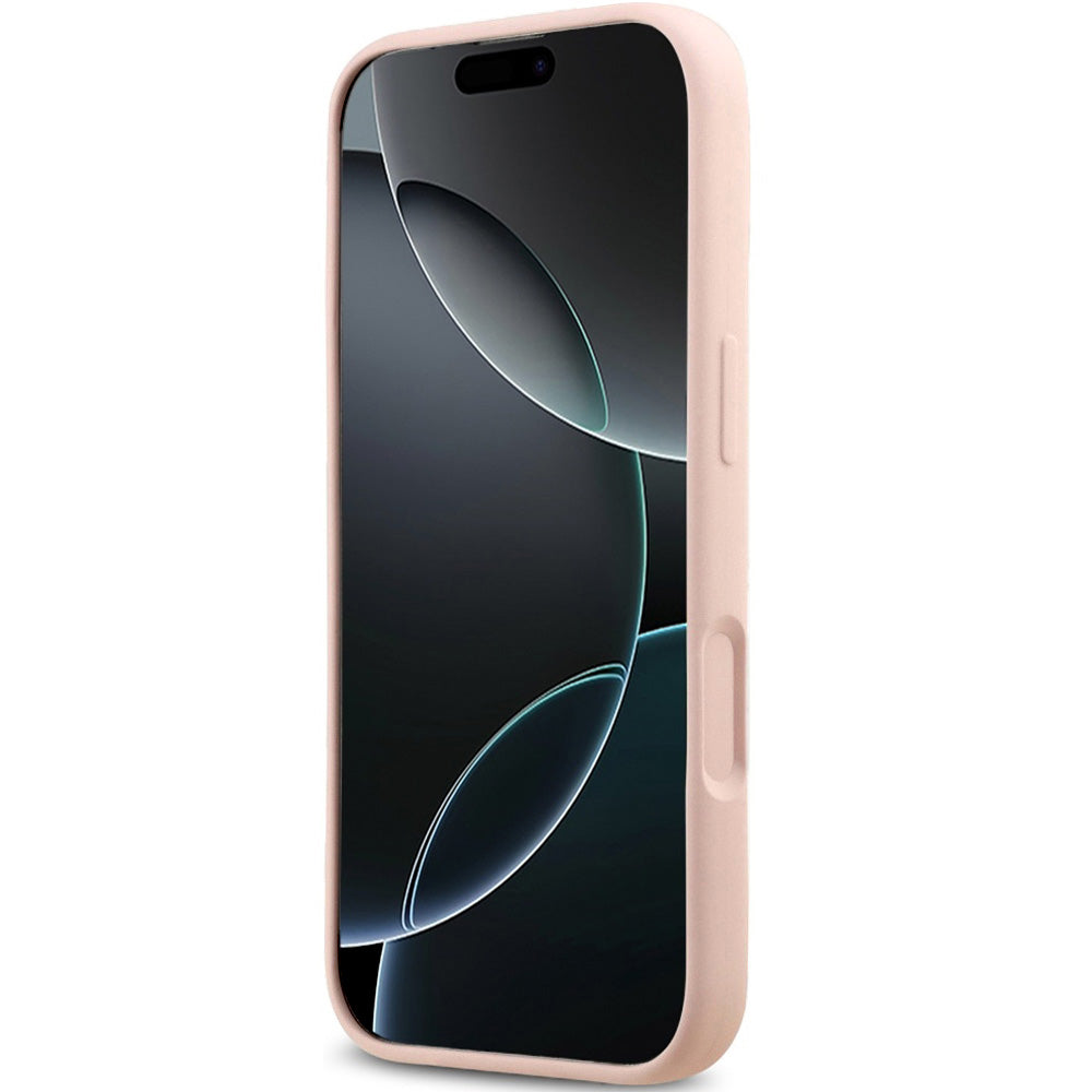 Handyhülle für iPhone 17, Guess Hardcase Silicone Big 4G Script, Hellrosa