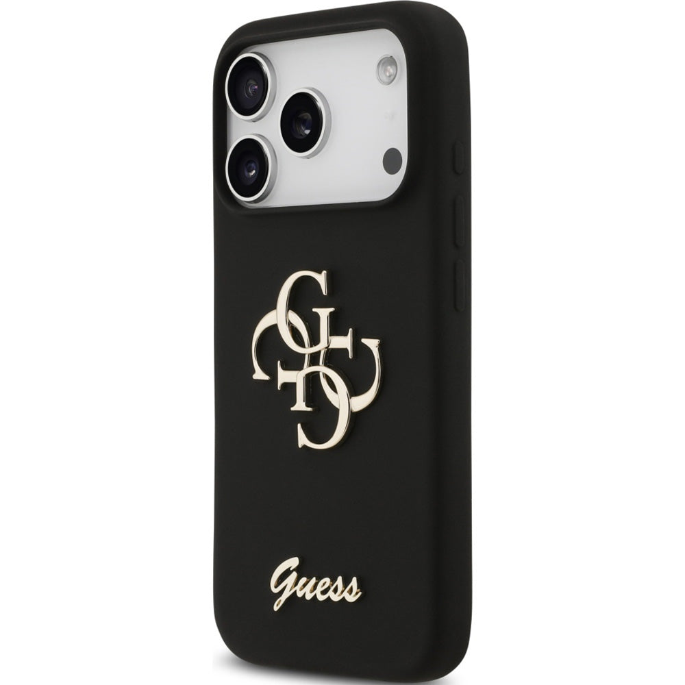 Handyhülle für iPhone 17 Pro Max, Guess Hardcase Silicone Big 4G Script, Schwarz