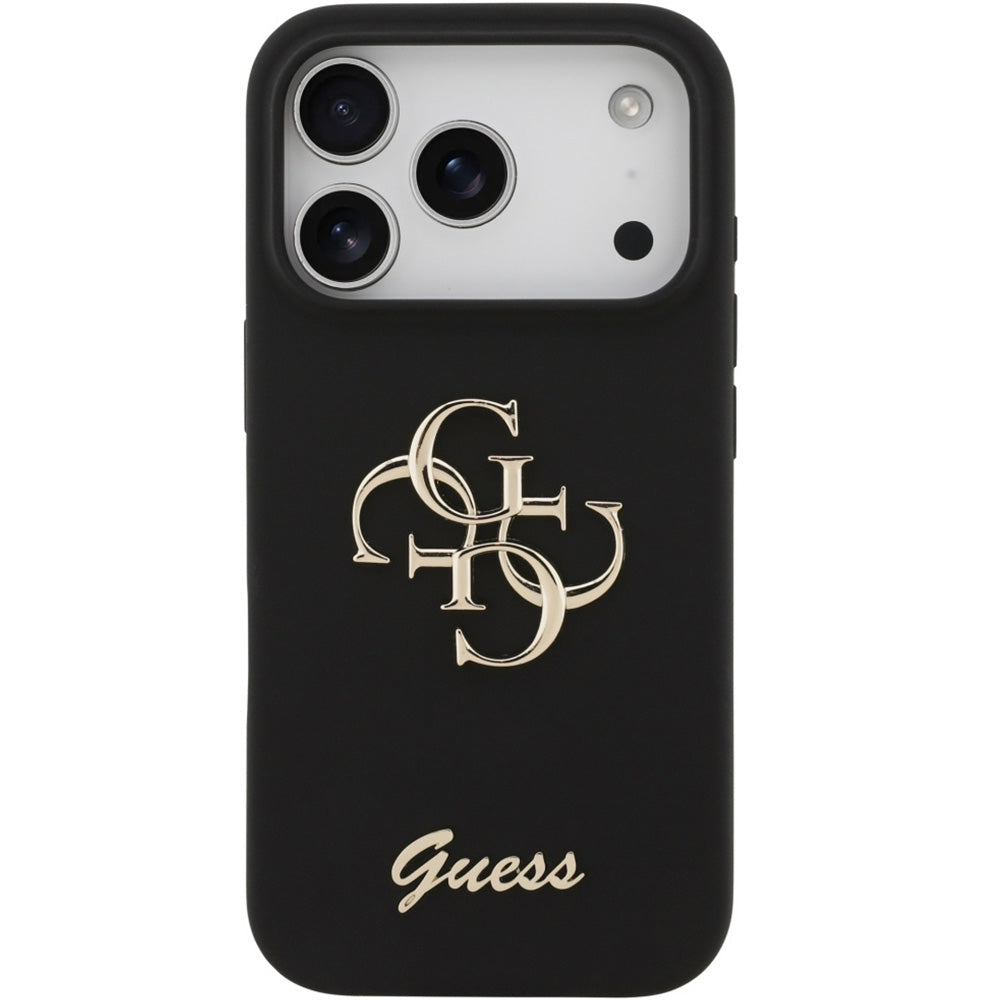 Handyhülle für iPhone 17 Pro Max, Guess Hardcase Silicone Big 4G Script, Schwarz