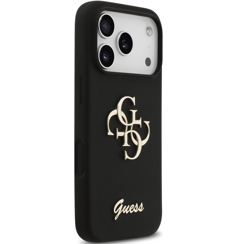 Handyhülle für iPhone 17 Pro Max, Guess Hardcase Silicone Big 4G Script, Schwarz