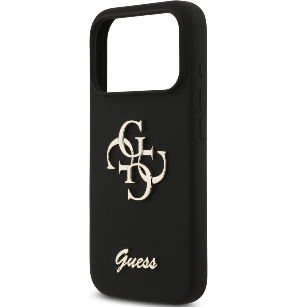 Handyhülle für iPhone 17 Pro Max, Guess Hardcase Silicone Big 4G Script, Schwarz