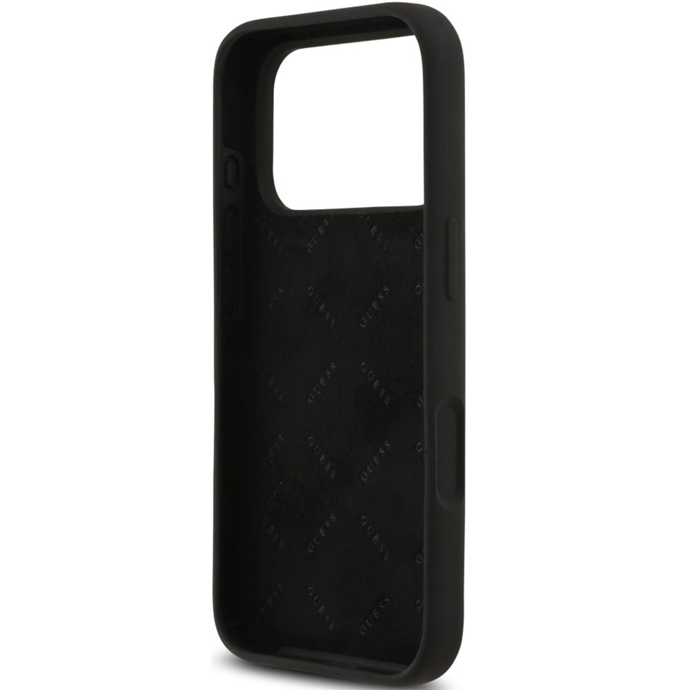 Handyhülle für iPhone 17 Pro Max, Guess Hardcase Silicone Big 4G Script, Schwarz