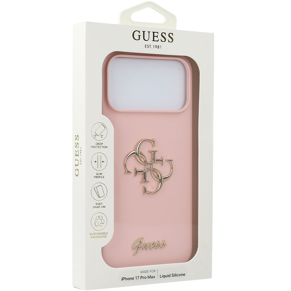 Handyhülle für iPhone 17 Pro Max, Guess Hardcase Silicone Big 4G Scrip