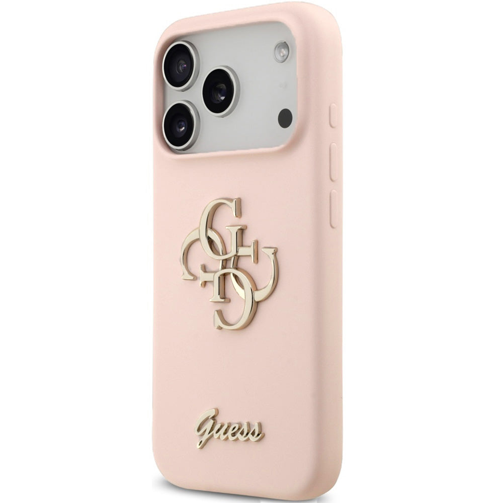 Handyhülle für iPhone 17 Pro Max, Guess Hardcase Silicone Big 4G Script, Hellrosa