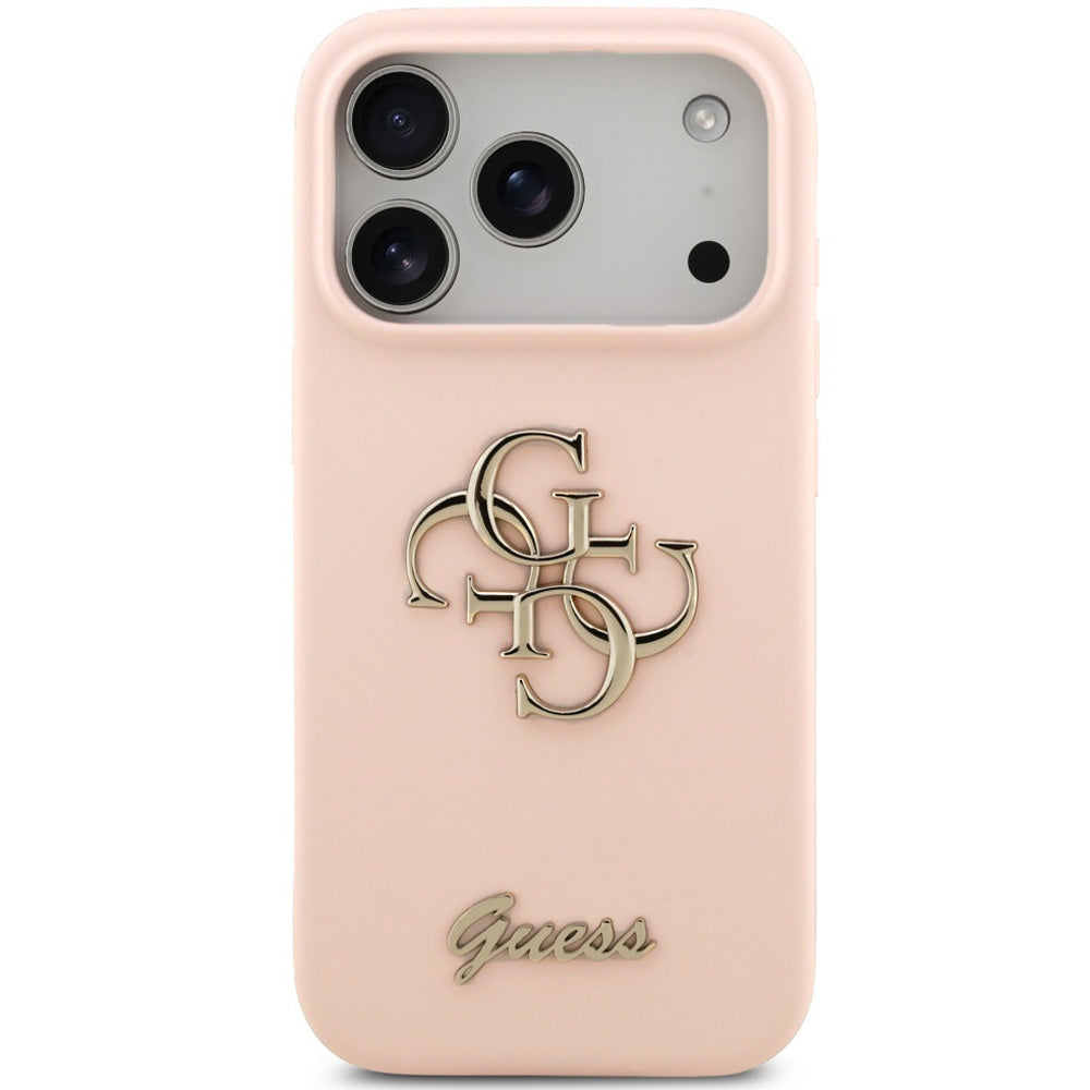 Handyhülle für iPhone 17 Pro Max, Guess Hardcase Silicone Big 4G Script, Hellrosa
