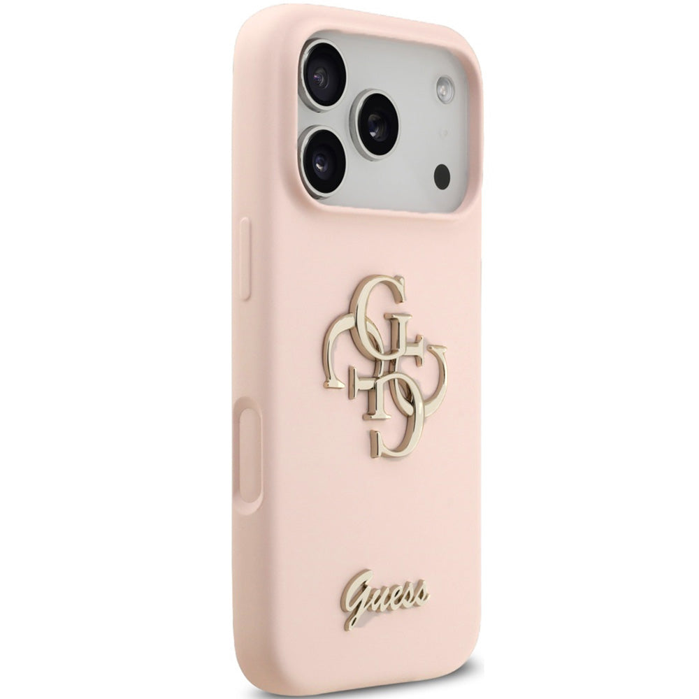 Handyhülle für iPhone 17 Pro Max, Guess Hardcase Silicone Big 4G Script, Hellrosa
