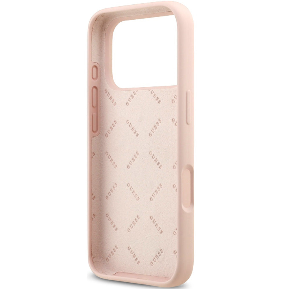 Handyhülle für iPhone 17 Pro Max, Guess Hardcase Silicone Big 4G Script, Hellrosa