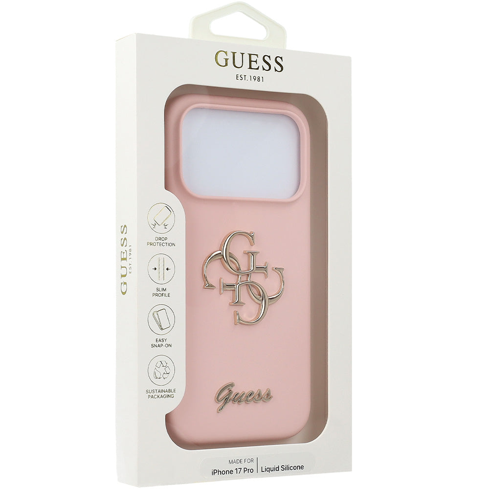 Handyhülle für iPhone 17 Pro, Guess Hardcase Silicone Big 4G Script, Hellrosa
