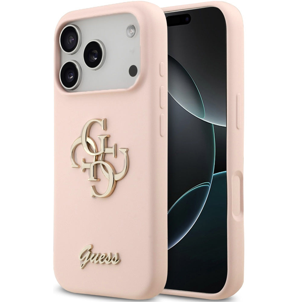 Handyhülle für iPhone 17 Pro, Guess Hardcase Silicone Big 4G Script, Hellrosa