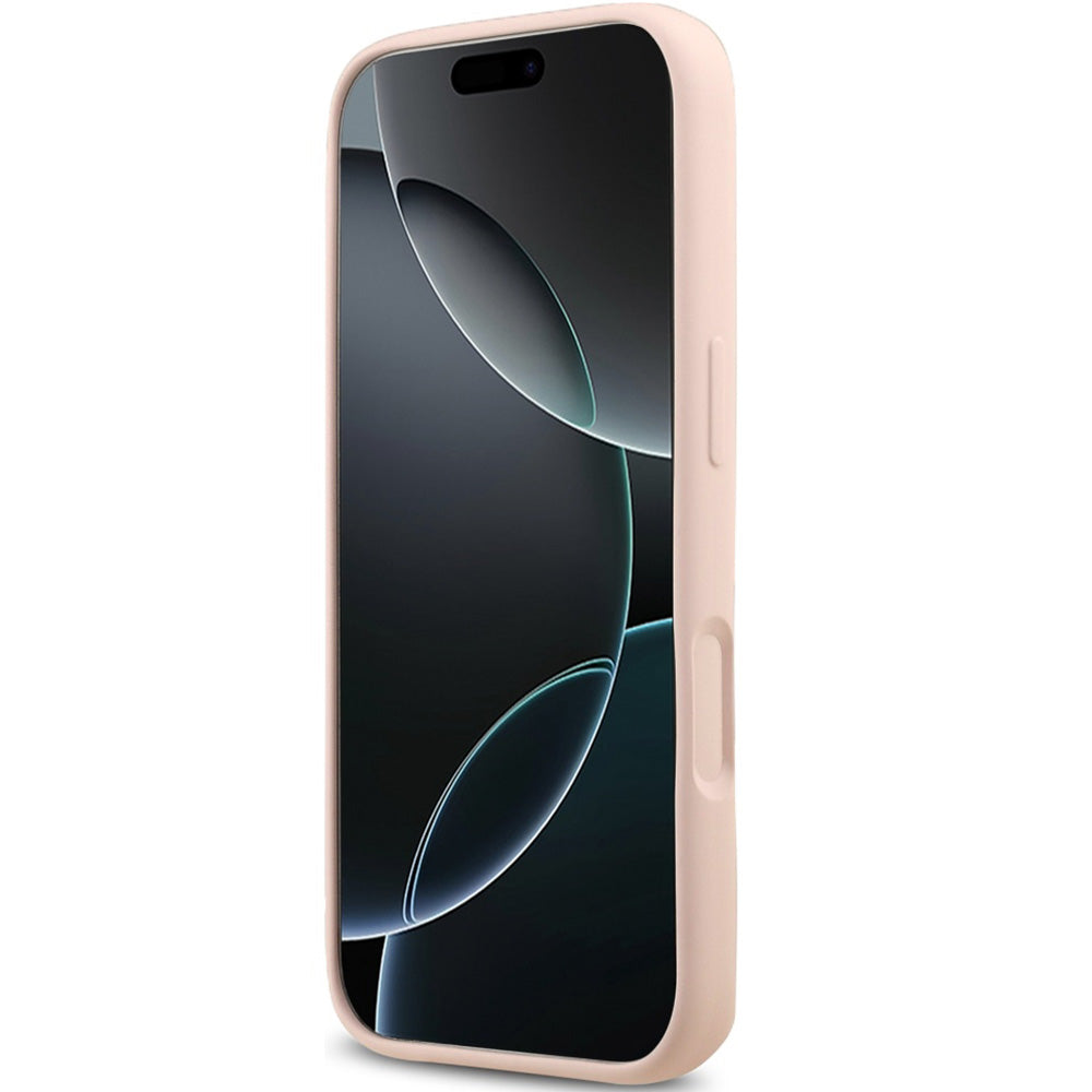 Handyhülle für iPhone 17 Pro, Guess Hardcase Silicone Big 4G Script, Hellrosa