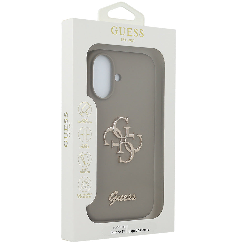 Handyhülle für iPhone 17, Guess Hardcase Silicone Big 4G Script, Braun
