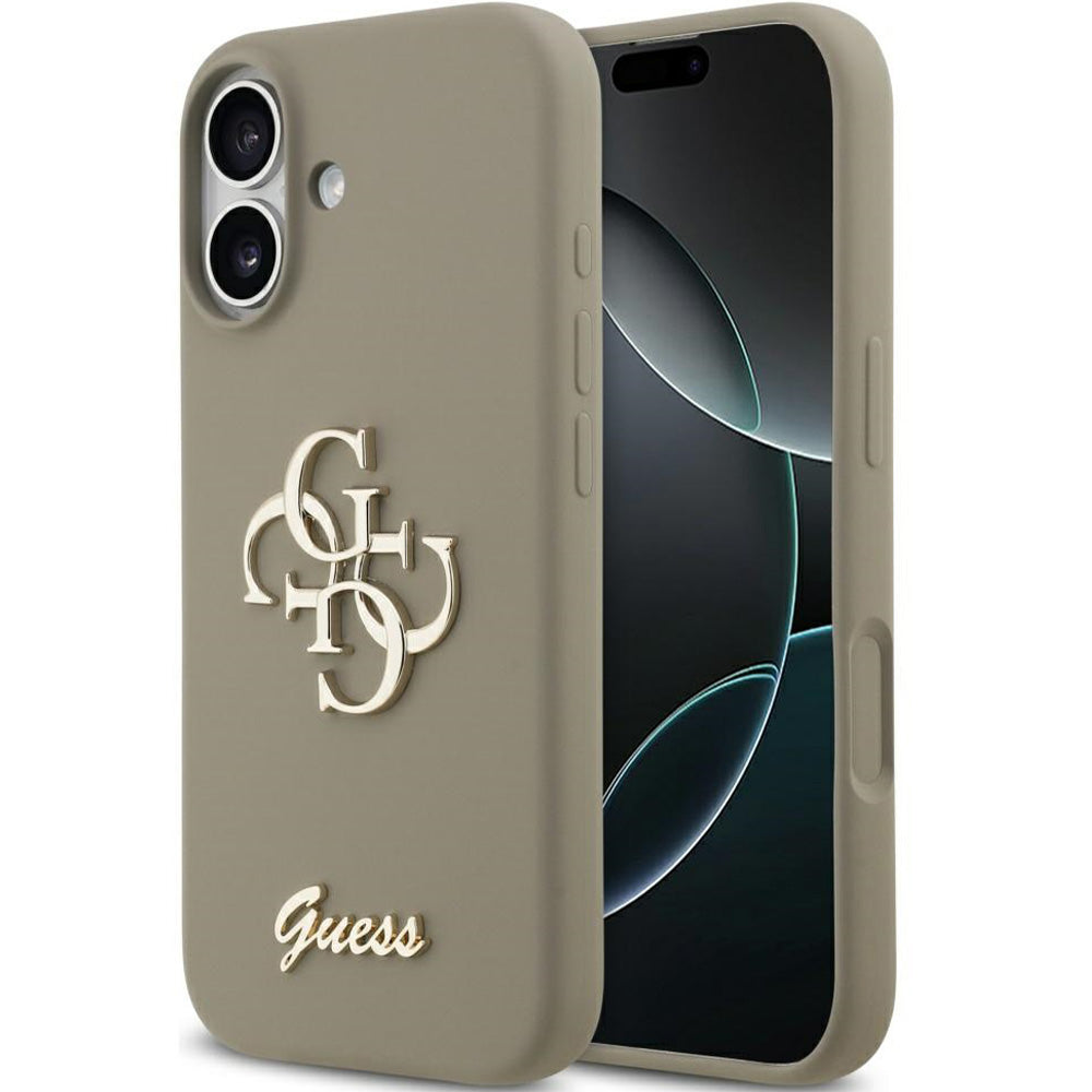 Handyhülle für iPhone 17, Guess Hardcase Silicone Big 4G Script, Braun