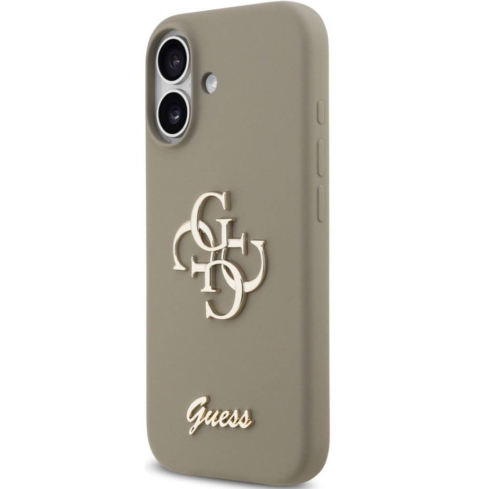 Handyhülle für iPhone 17, Guess Hardcase Silicone Big 4G Script, Braun