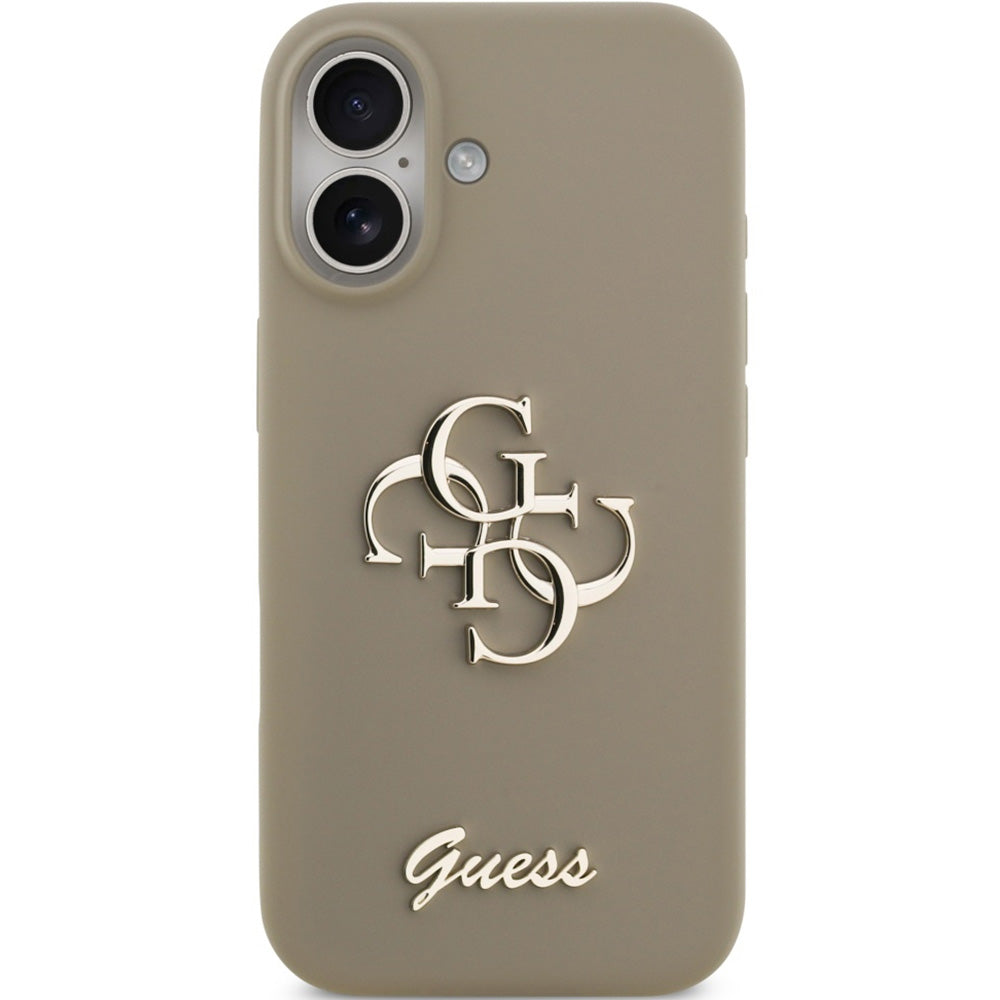 Handyhülle für iPhone 17, Guess Hardcase Silicone Big 4G Script, Braun