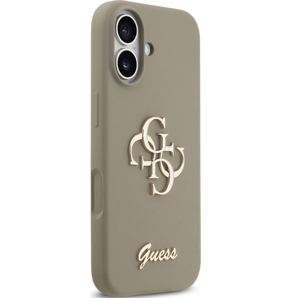 Handyhülle für iPhone 17, Guess Hardcase Silicone Big 4G Script, Braun