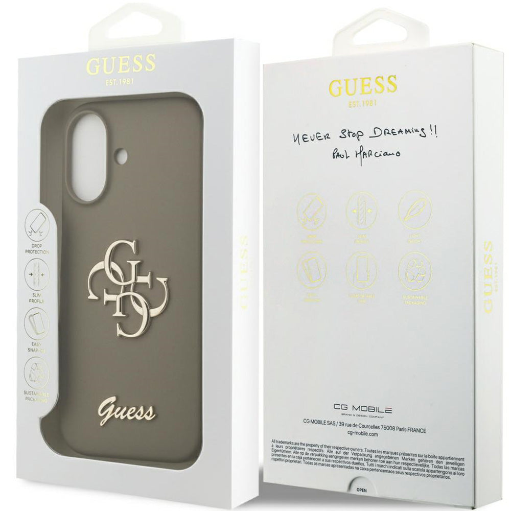 Handyhülle für iPhone 17, Guess Hardcase Silicone Big 4G Script, Braun