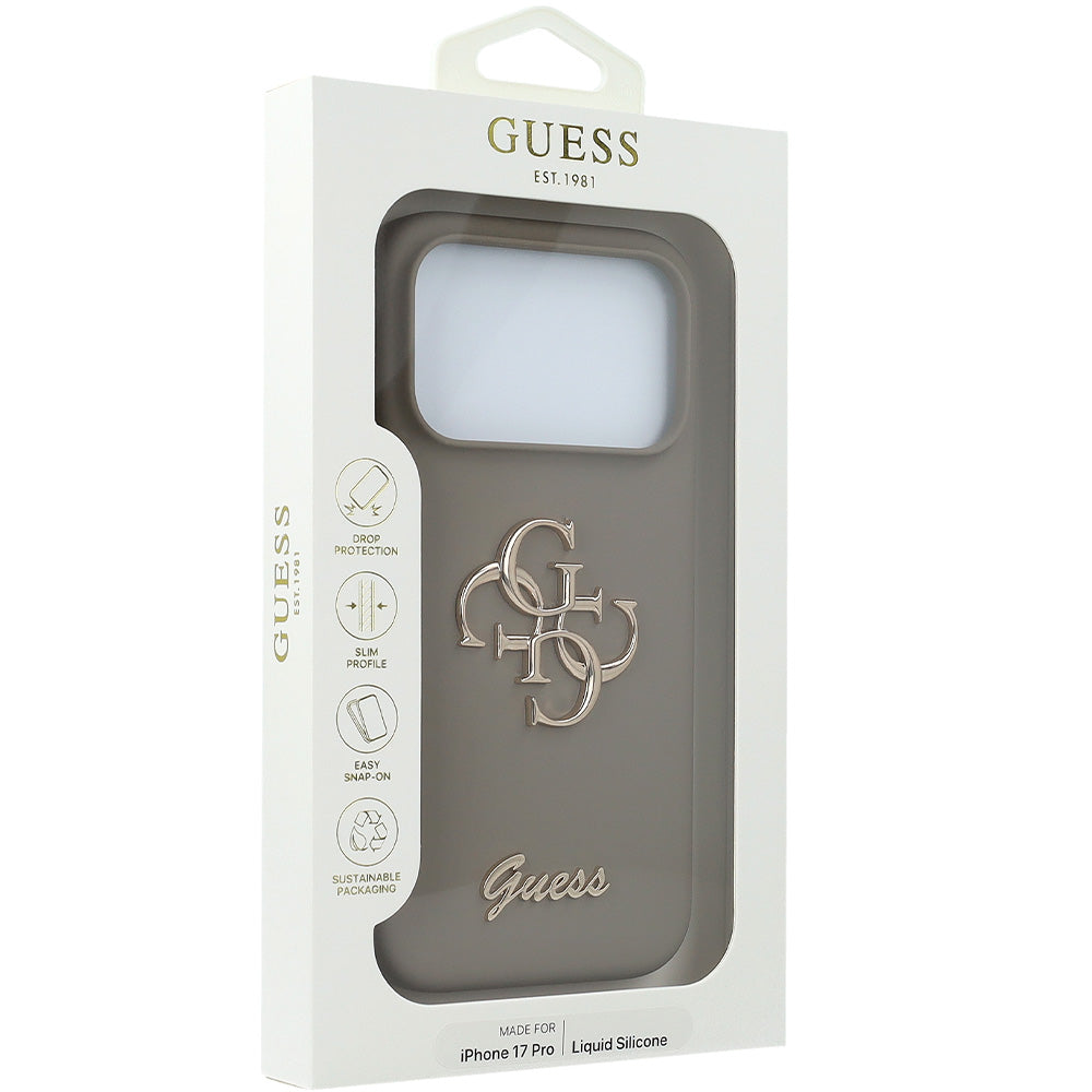 Handyhülle für iPhone 17 Pro, Guess Hardcase Silicone Big 4G Script, Braun