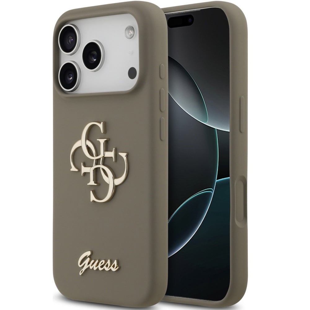 Handyhülle für iPhone 17 Pro, Guess Hardcase Silicone Big 4G Script, Braun