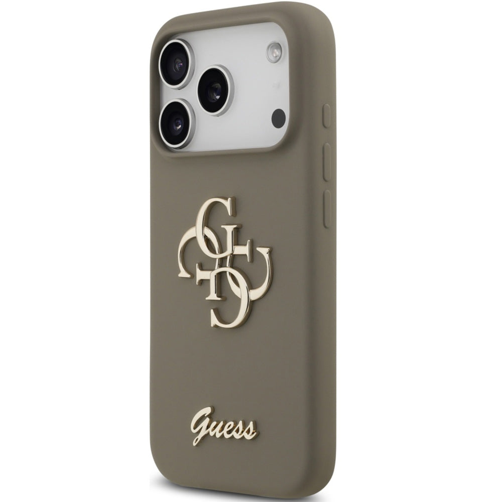 Handyhülle für iPhone 17 Pro, Guess Hardcase Silicone Big 4G Script, Braun
