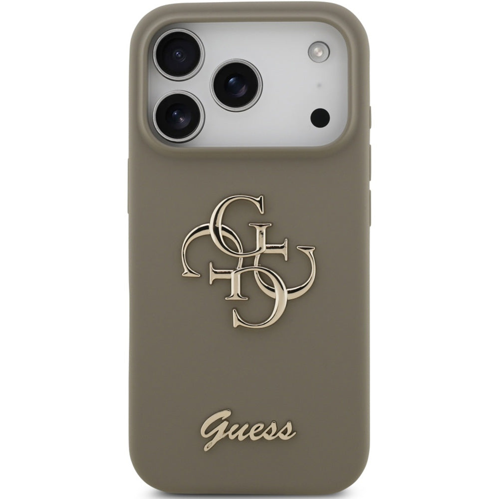 Handyhülle für iPhone 17 Pro, Guess Hardcase Silicone Big 4G Script, Braun