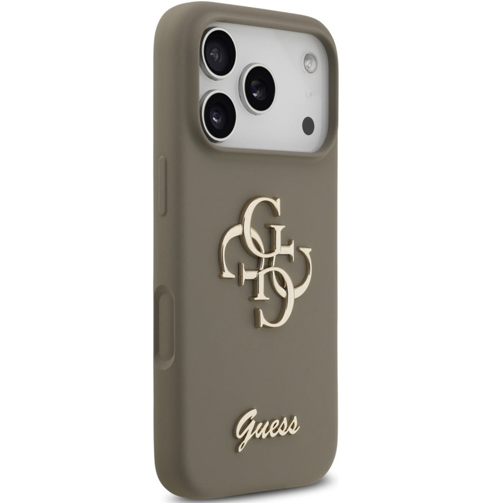 Handyhülle für iPhone 17 Pro, Guess Hardcase Silicone Big 4G Script, Braun