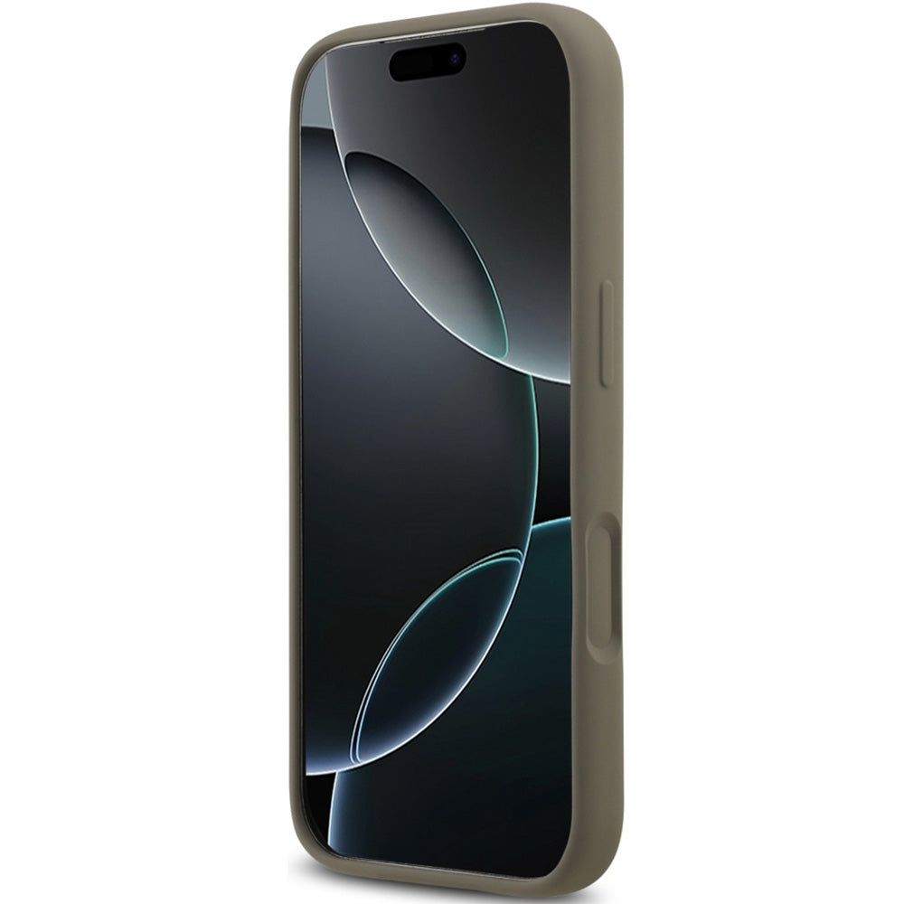 Handyhülle für iPhone 17 Pro, Guess Hardcase Silicone Big 4G Script, Braun