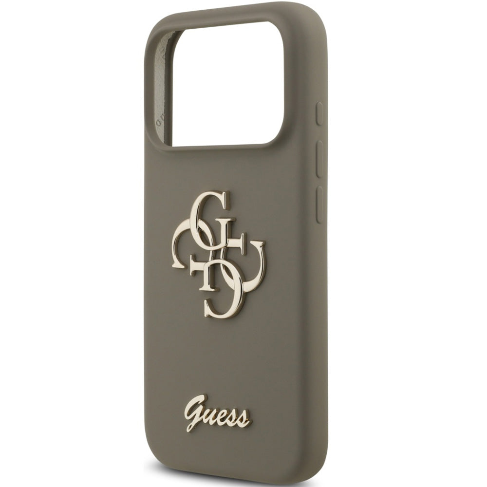 Handyhülle für iPhone 17 Pro, Guess Hardcase Silicone Big 4G Script, Braun