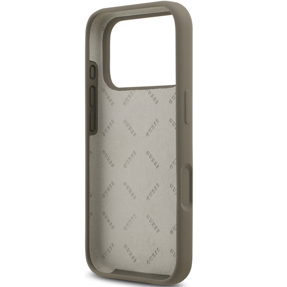 Handyhülle für iPhone 17 Pro, Guess Hardcase Silicone Big 4G Script, Braun
