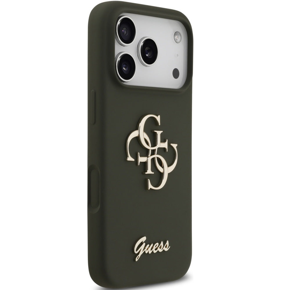 Handyhülle für iPhone 17 Pro, Guess Hardcase Silicone Big 4G Script, Dunkelgrün