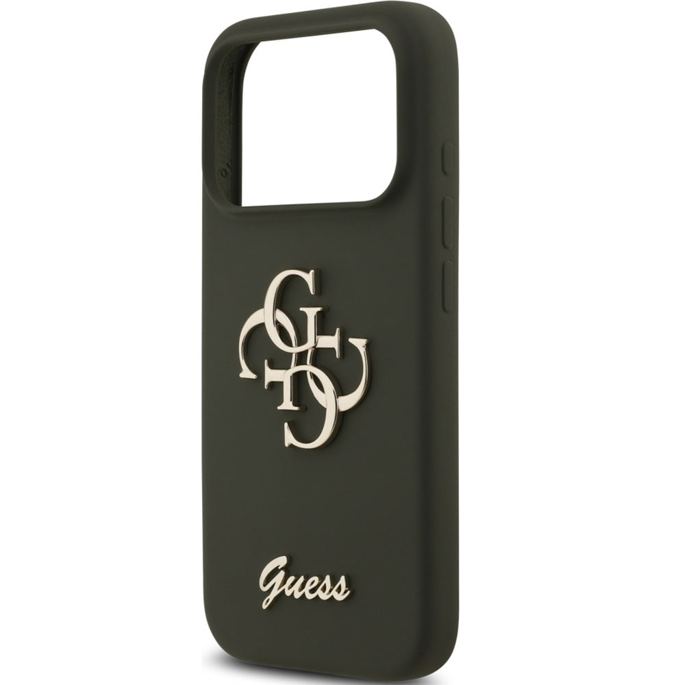 Handyhülle für iPhone 17 Pro, Guess Hardcase Silicone Big 4G Script, Dunkelgrün