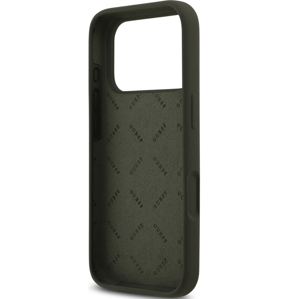 Handyhülle für iPhone 17 Pro, Guess Hardcase Silicone Big 4G Script, Dunkelgrün