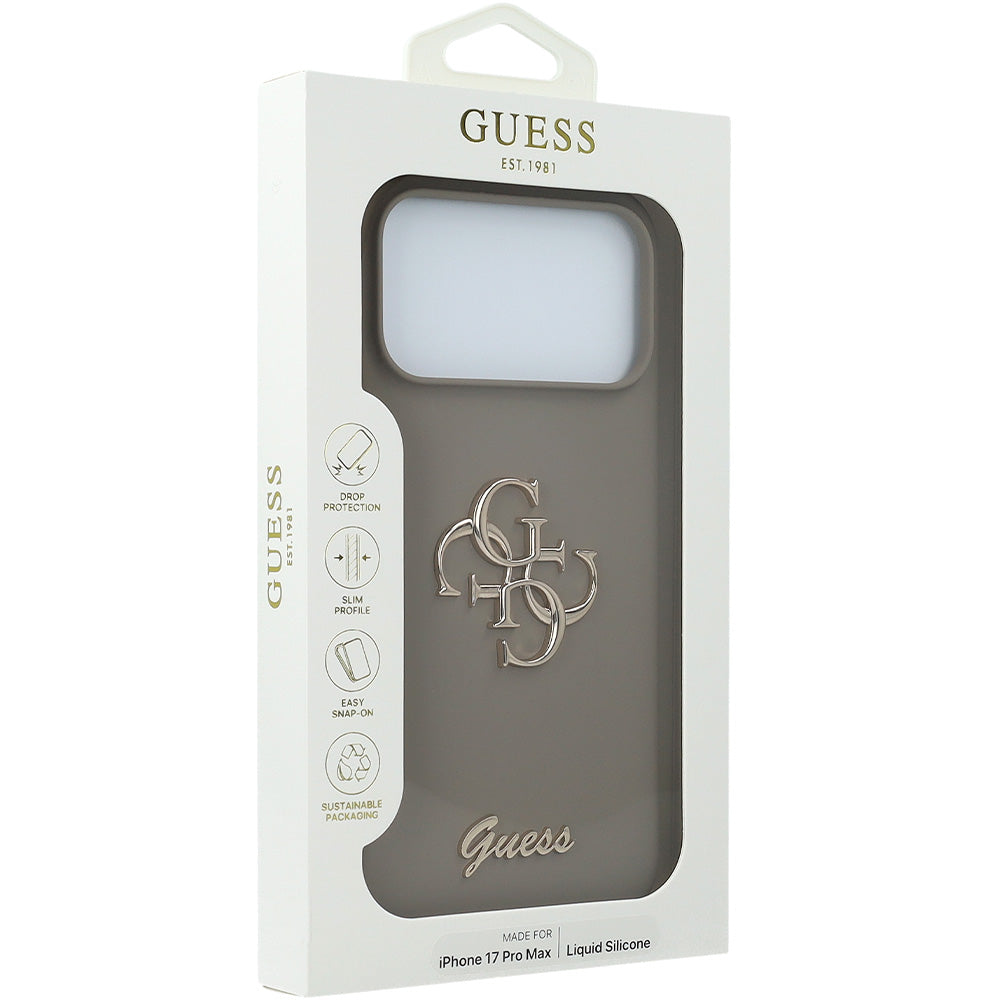 Handyhülle für iPhone 17 Pro Max, Guess Hardcase Silicone Big 4G Script, Braun
