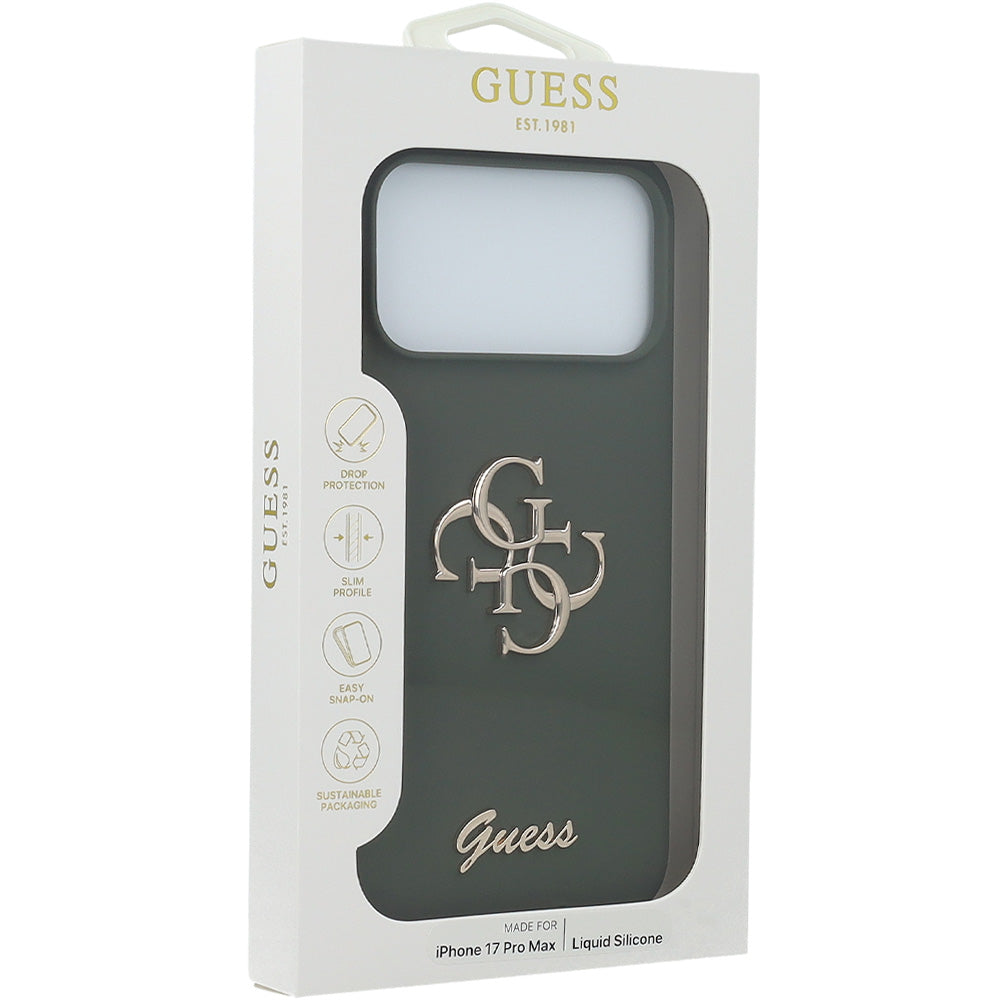 Handyhülle für iPhone 17 Pro Max, Guess Hardcase Silicone Big 4G Script, Dunkelgrün