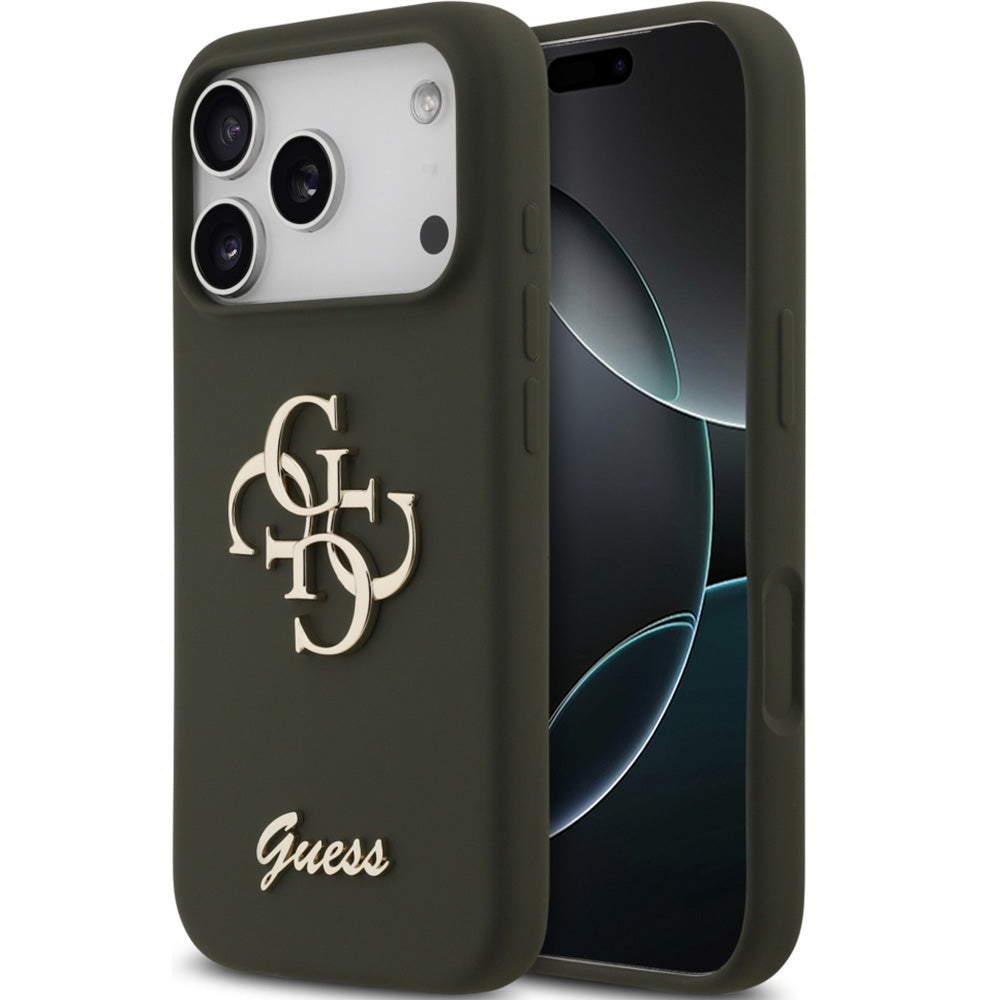 Handyhülle für iPhone 17 Pro Max, Guess Hardcase Silicone Big 4G Script, Dunkelgrün