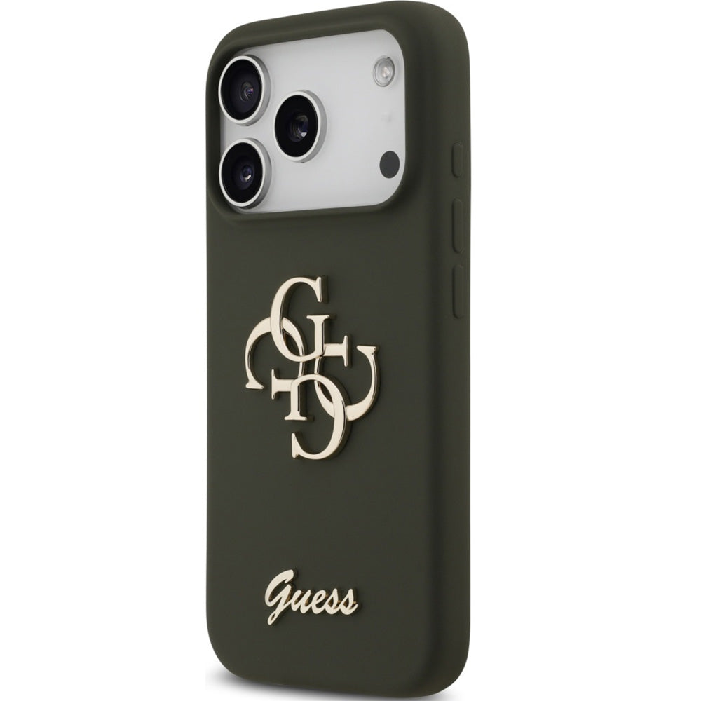 Handyhülle für iPhone 17 Pro Max, Guess Hardcase Silicone Big 4G Script, Dunkelgrün