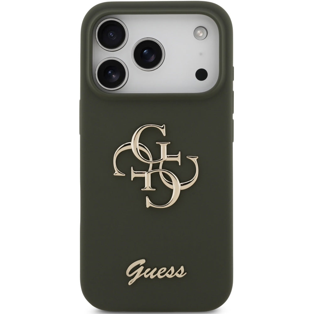 Handyhülle für iPhone 17 Pro Max, Guess Hardcase Silicone Big 4G Script, Dunkelgrün