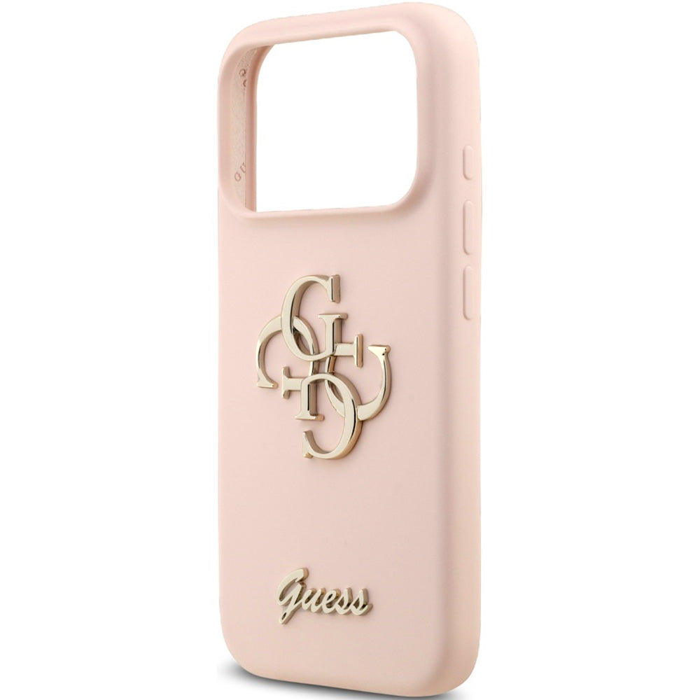 Handyhülle für iPhone 17 Pro, Guess Hardcase Silicone Big 4G Script, Hellrosa