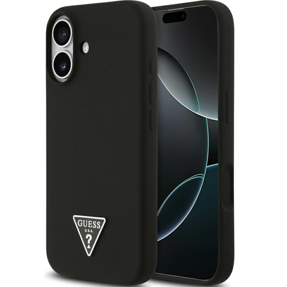 Handyhülle für iPhone 17, Guess Hardcase Silicone Triangle Logo mit MagSafe, Schwarz