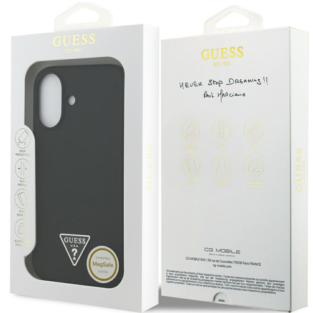 Handyhülle für iPhone 17, Guess Hardcase Silicone Triangle Logo mit MagSafe, Schwarz