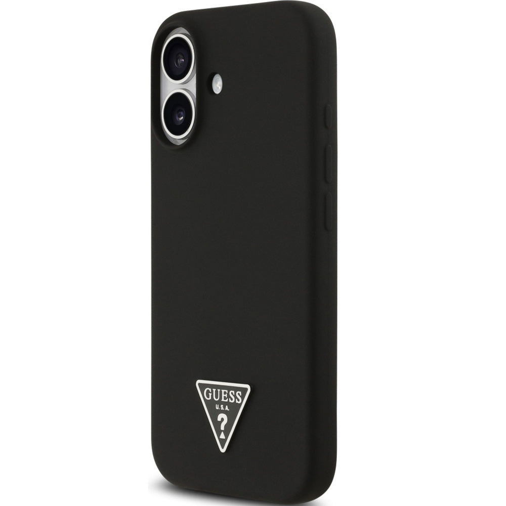 Handyhülle für iPhone 17, Guess Hardcase Silicone Triangle Logo mit MagSafe, Schwarz