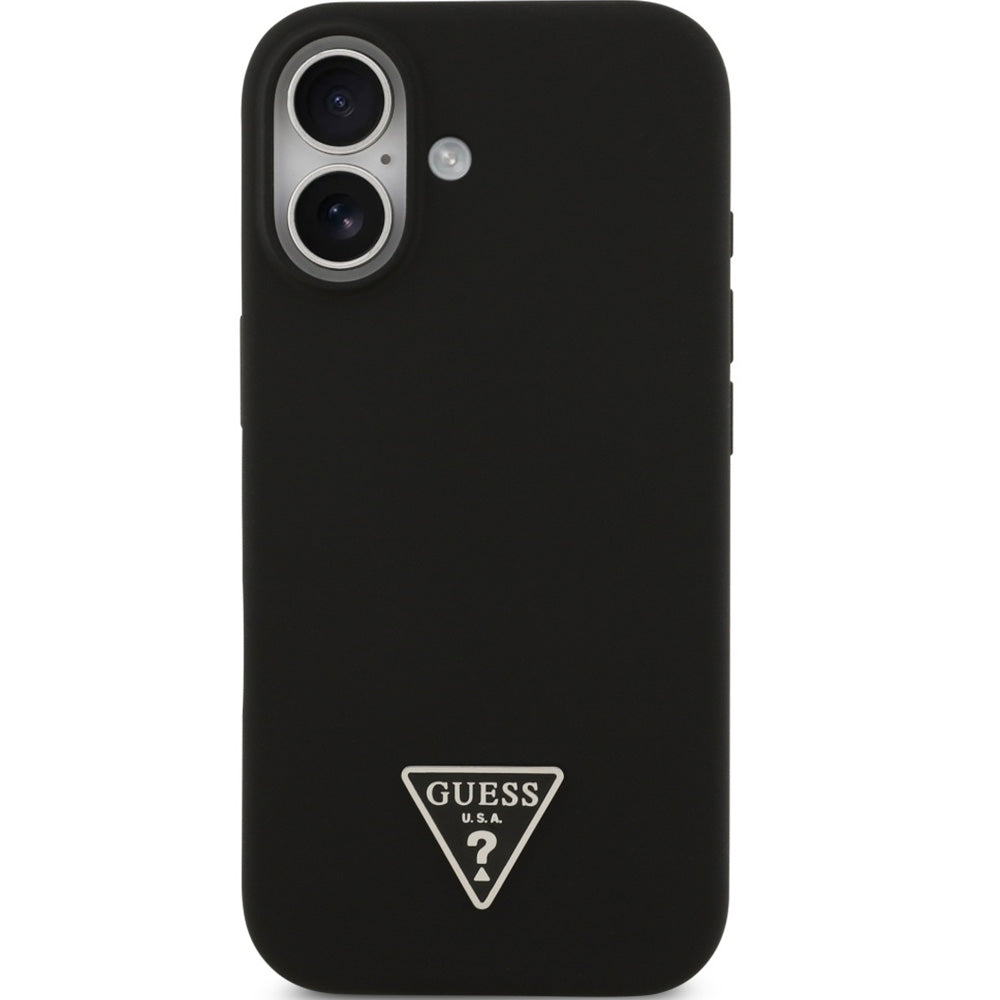 Handyhülle für iPhone 17, Guess Hardcase Silicone Triangle Logo mit MagSafe, Schwarz