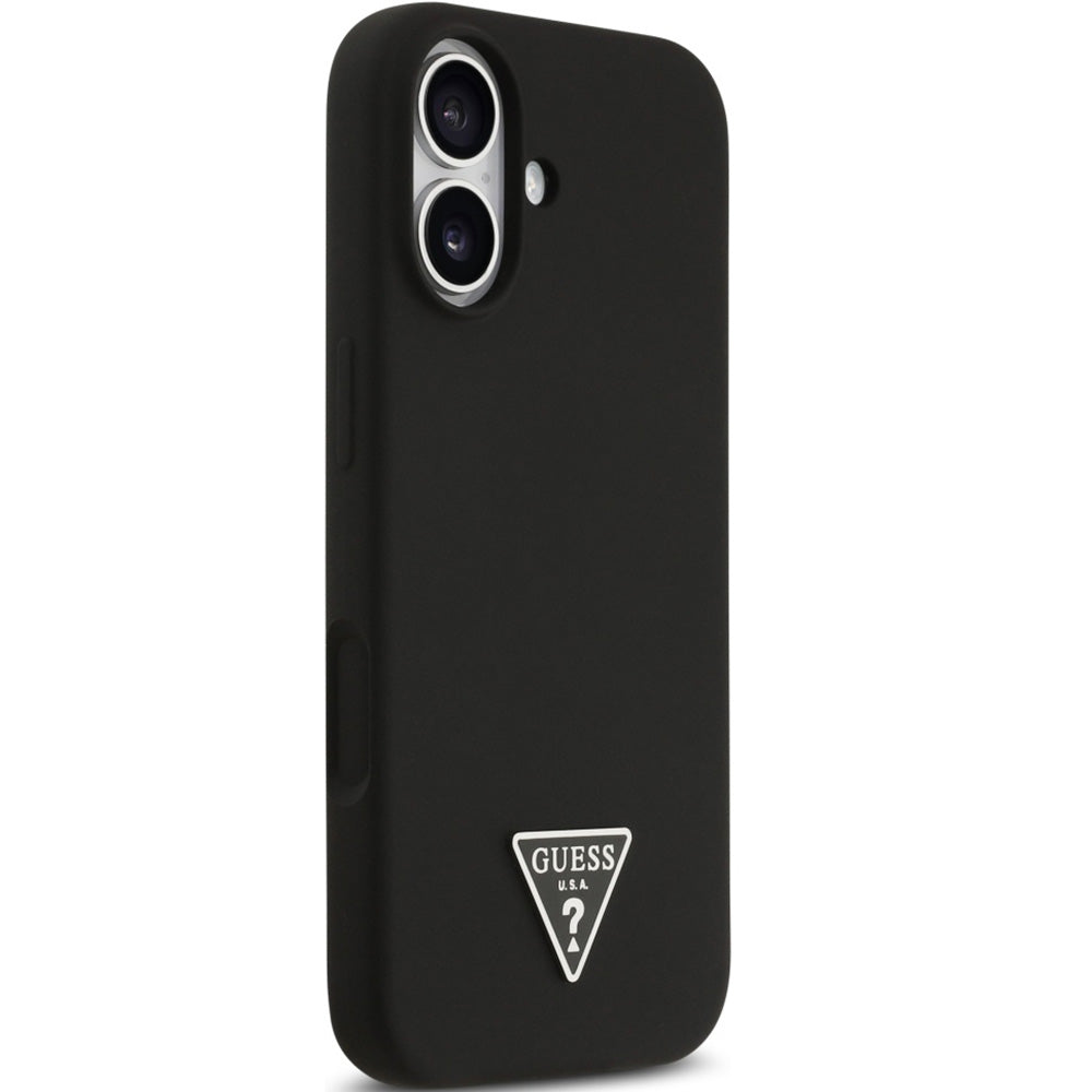 Handyhülle für iPhone 17, Guess Hardcase Silicone Triangle Logo mit MagSafe, Schwarz